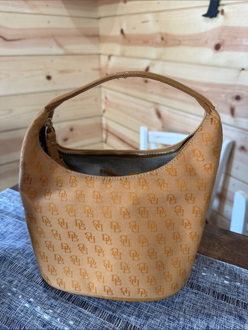 Dooney & Bourke Tan Monogram Shoulder Hobo